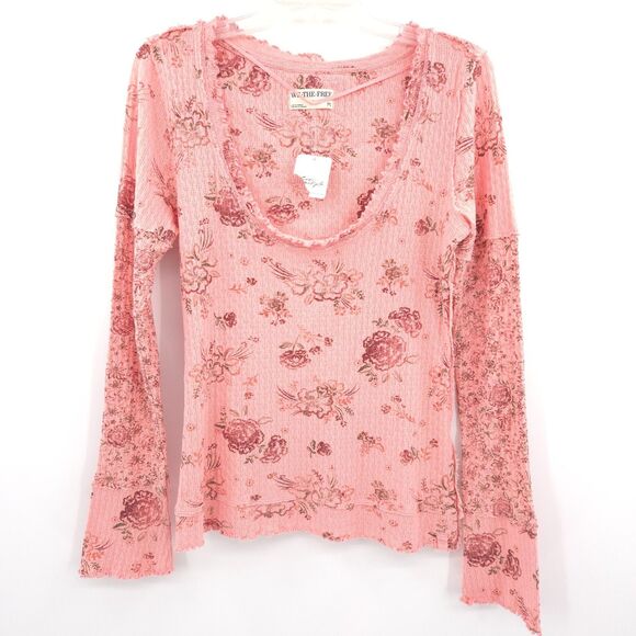 Free People NWT We the Free Clover Printed Thermal Tee Size M pink floral - Picture 2 of 10